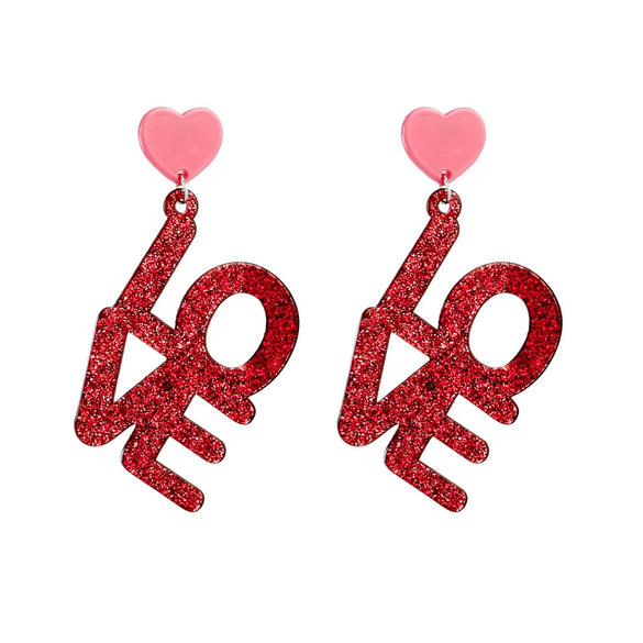 Exaggerated Pink Love Letter Acrylic Long Earrings With Electroplating Treatment