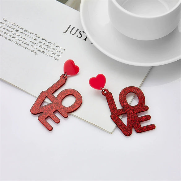 Exaggerated Pink Love Letter Acrylic Long Earrings With Electroplating Treatment