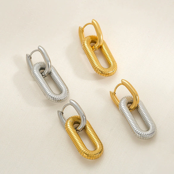 Exaggerated Punk Style Stainless Steel Square Geometric Earrings With Electroplating