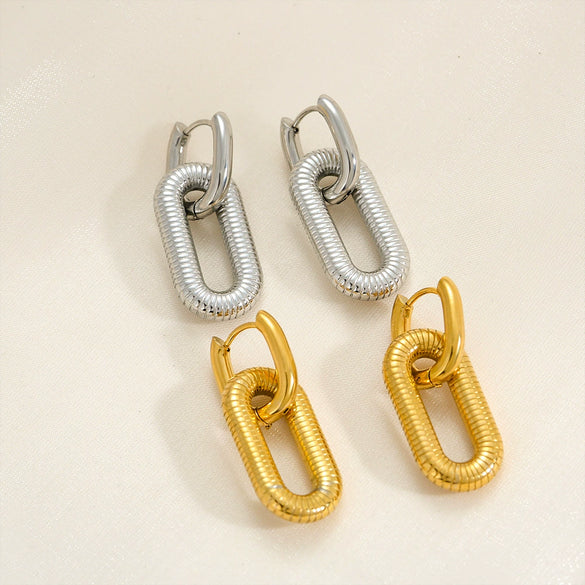 Exaggerated Punk Style Stainless Steel Square Geometric Earrings With Electroplating