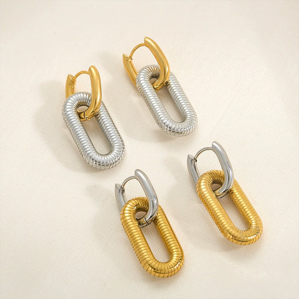 Exaggerated Punk Style Stainless Steel Square Geometric Earrings With Electroplating