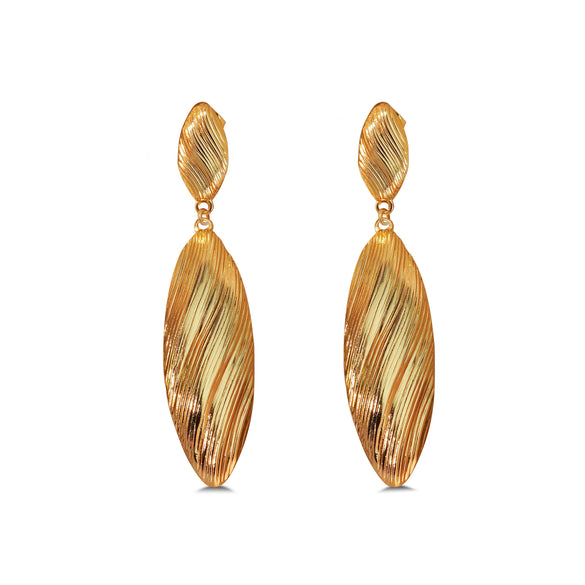 Exaggerated Retro Bohemian Style Stainless Steel Wire Drawing Striped Long Shell Pendant Earrings With Geometric Pattern And Electroplating