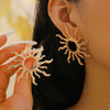 Exaggerated Retro Fashion Sunflower Alloy Earrings For Women With Electroplating Design