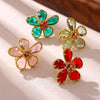 Exaggerated Retro Flower Open Ring With Transparent Zircon Crystal Threedimensional Multifaceted Floral Design And Goldplated Copper Finish