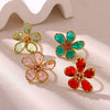 Exaggerated Retro Flower Open Ring With Transparent Zircon Crystal Threedimensional Multifaceted Floral Design And Goldplated Copper Finish