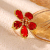 Exaggerated Retro Flower Open Ring With Transparent Zircon Crystal Threedimensional Multifaceted Floral Design And Goldplated Copper Finish