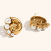 Exaggerated Retro Geometric Goldtone Electroplated Stainless Steel Swirl Pearl Stud Earrings For Women
