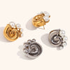 Exaggerated Retro Geometric Goldtone Electroplated Stainless Steel Swirl Pearl Stud Earrings For Women