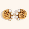 Exaggerated Retro Geometric Goldtone Electroplated Stainless Steel Swirl Pearl Stud Earrings For Women