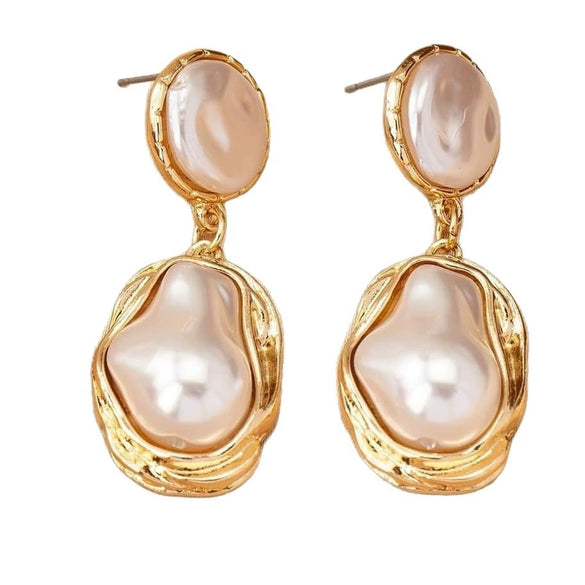 Exaggerated Retro Irregular Pearl Earrings With Gold Plated Finish And Stainless Steel Ear Needles For Women