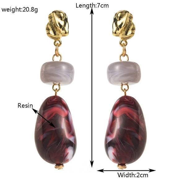 Exaggerated Retro Oval Resin Women's Fashion Long Earrings With Micro Inlay And Geometric Design