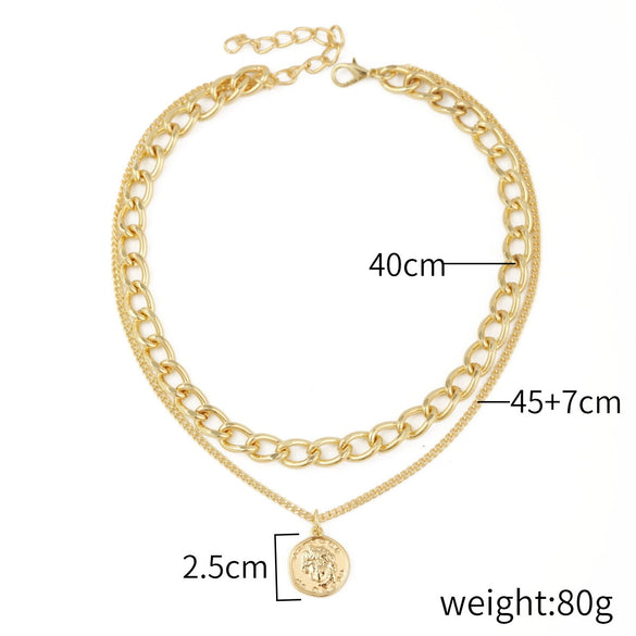 Exaggerated Retro Portrait Hiphop Alloy Necklace For Female With Electroplating