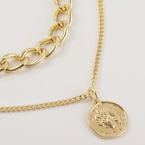 Exaggerated Retro Portrait Hiphop Alloy Necklace For Female With Electroplating