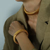 Exaggerated Retro Thread Pattern 316L Stainless Steel Necklace And Bracelet Set With Electroplating Design