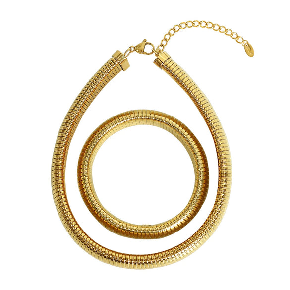 Exaggerated Retro Thread Pattern 316L Stainless Steel Necklace And Bracelet Set With Electroplating Design