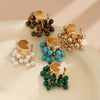 Exaggerated Retro Women's Ring With Imitation Pearls Heart Shape Geometric Pattern Electroplated