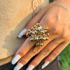 Exaggerated Retro Women's Ring With Imitation Pearls Heart Shape Geometric Pattern Electroplated