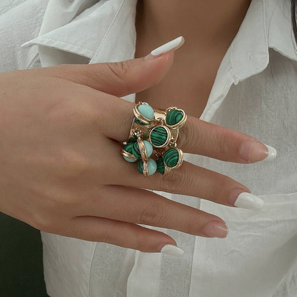 Exaggerated Retro Women's Ring With Imitation Pearls Heart Shape Geometric Pattern Electroplated