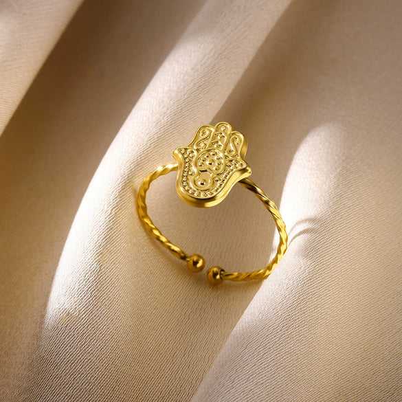 Exaggerated Round Flower Stainless Steel Ring With Electroplating In Ins Style