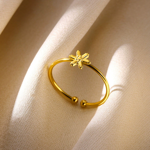 Exaggerated Round Flower Stainless Steel Ring With Electroplating In Ins Style