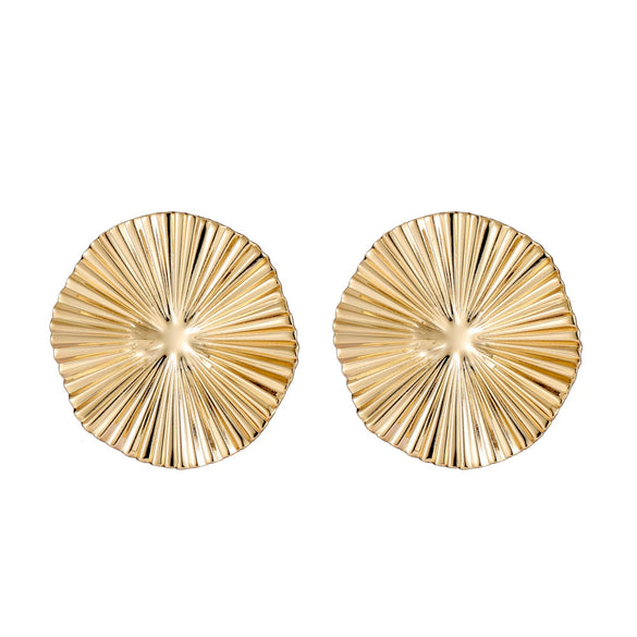 Exaggerated Round Pleated Metal Geometric Stud Earrings Gold Plated For Women
