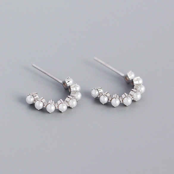 Exaggerated S925 Silver Geometric Cshaped Hoop Pearl Earrings For Women With Electroplating