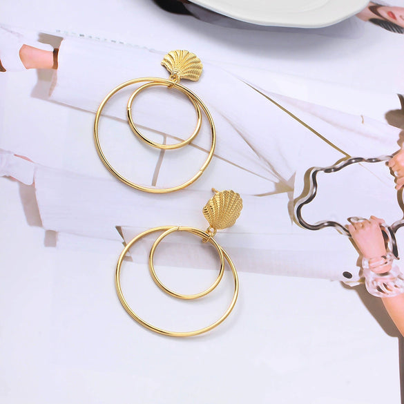 Exaggerated Shell Double Ring Metal Electroplated Women's Earrings