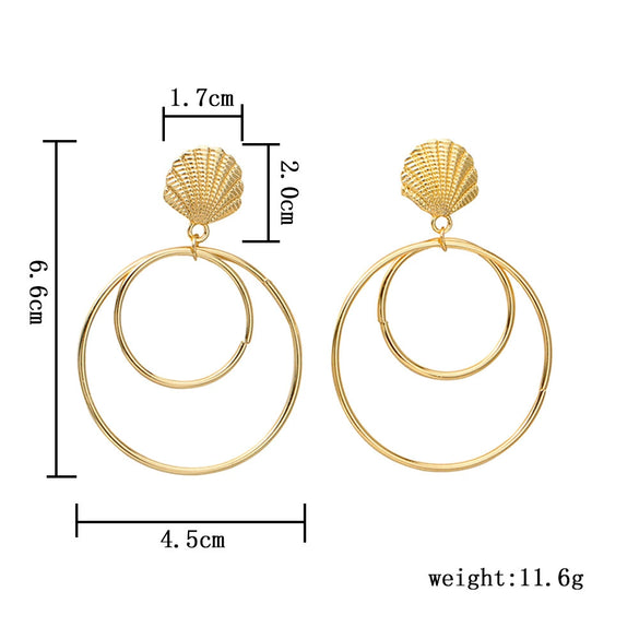 Exaggerated Shell Double Ring Metal Electroplated Women's Earrings