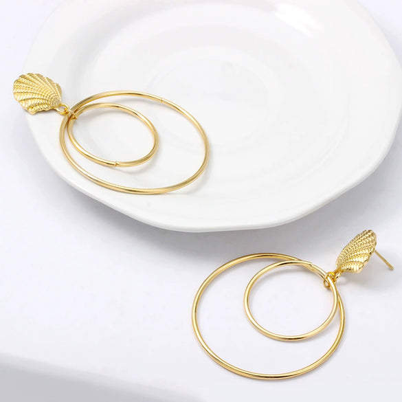 Exaggerated Shell Double Ring Metal Electroplated Women's Earrings