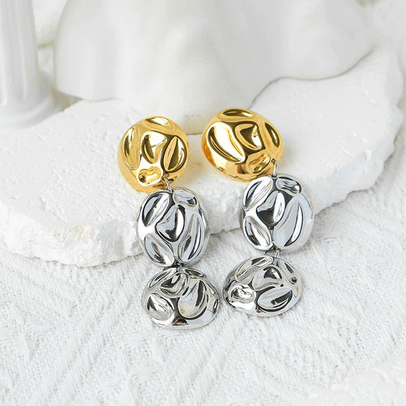 Exaggerated Shiny Pleated Round Tassel Dangle Geometric Stainless Steel Electroplated Women's Earrings