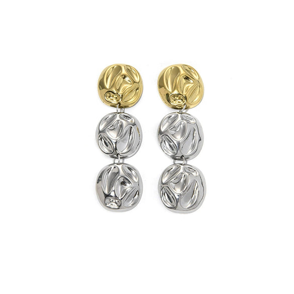 Exaggerated Shiny Pleated Round Tassel Dangle Geometric Stainless Steel Electroplated Women's Earrings