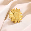 Exaggerated Stainless Steel And Imitation Pearl Geometric Open Ring With Flower Design Electroplated