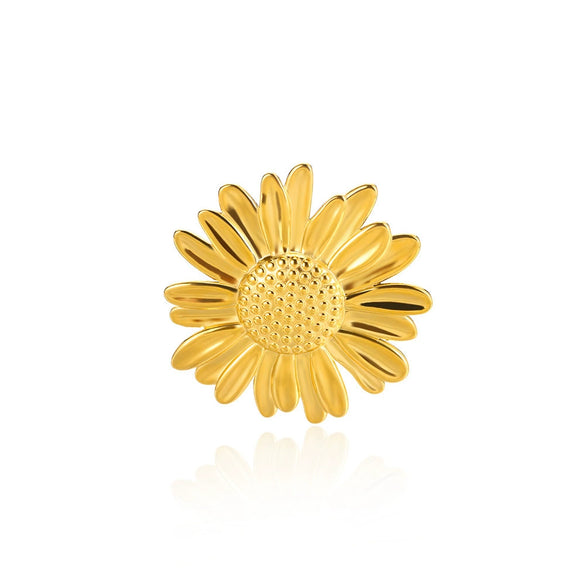 Exaggerated Stainless Steel And Imitation Pearl Geometric Open Ring With Flower Design Electroplated