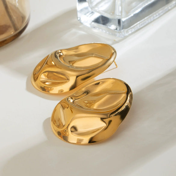 Exaggerated Stainless Steel Earrings In Ins Style With Geometric Pattern And Electroplating Treatment