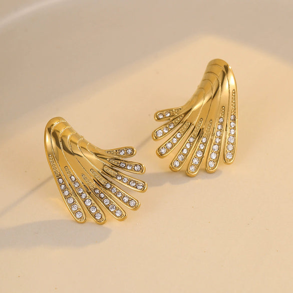 Exaggerated Stainless Steel Irregular Wings Microencrusted Zircon Electroplated Women's Earrings