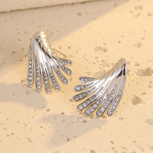Exaggerated Stainless Steel Irregular Wings Microencrusted Zircon Electroplated Women's Earrings