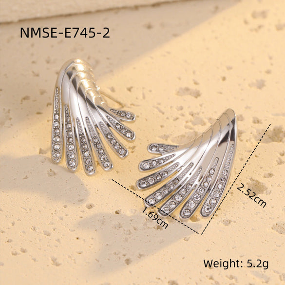 Exaggerated Stainless Steel Irregular Wings Microencrusted Zircon Electroplated Women's Earrings