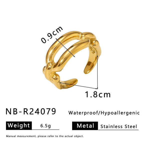 Exaggerated Style Titanium Steel Geometric Pleated Stereo Petal Design Gold Plated Ring For Women