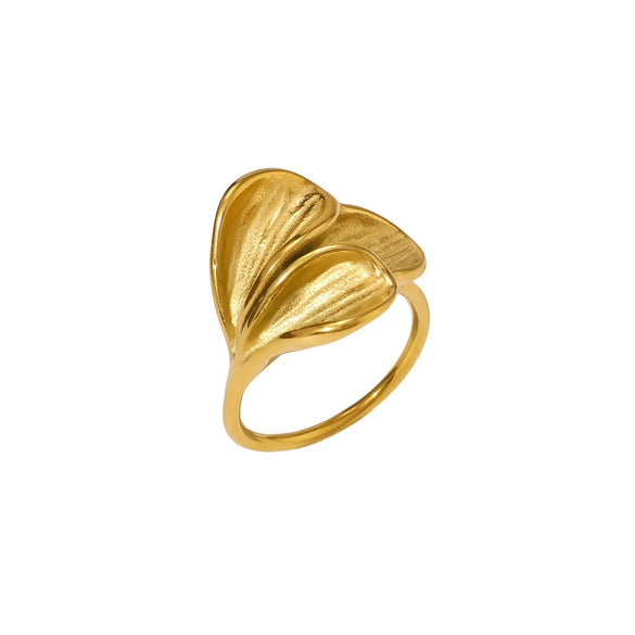 Exaggerated Style Titanium Steel Geometric Pleated Stereo Petal Design Gold Plated Ring For Women