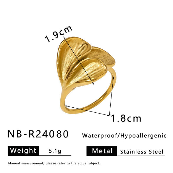 Exaggerated Style Titanium Steel Geometric Pleated Stereo Petal Design Gold Plated Ring For Women
