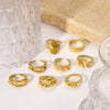 Exaggerated Style Titanium Steel Geometric Pleated Stereo Petal Design Gold Plated Ring For Women