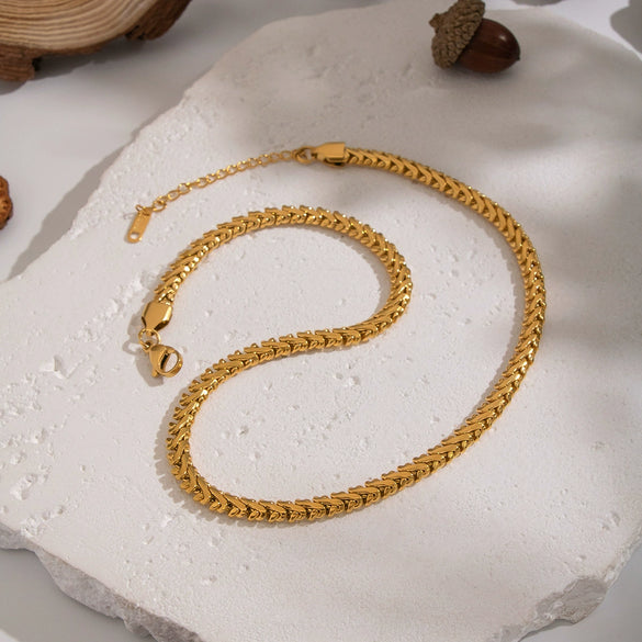 Exaggerated Stylish Geometric Snake Bone Whip Stainless Steel 18K Real Gold Plated Thick Chain Necklace For Women