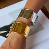 Exaggerated Stylish Stainless Steel Wide Hammer Pattern Open Bracelet Jewelry For Women With Geometric Style And Electroplating