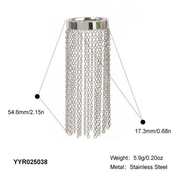 Exaggerated Tassel And Simple Chain Ring In Stainless Steel With Geometric Pattern Electric Polishing Fashion Ol Style For Women