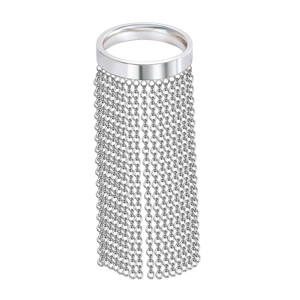 Exaggerated Tassel And Simple Chain Ring In Stainless Steel With Geometric Pattern Electric Polishing Fashion Ol Style For Women