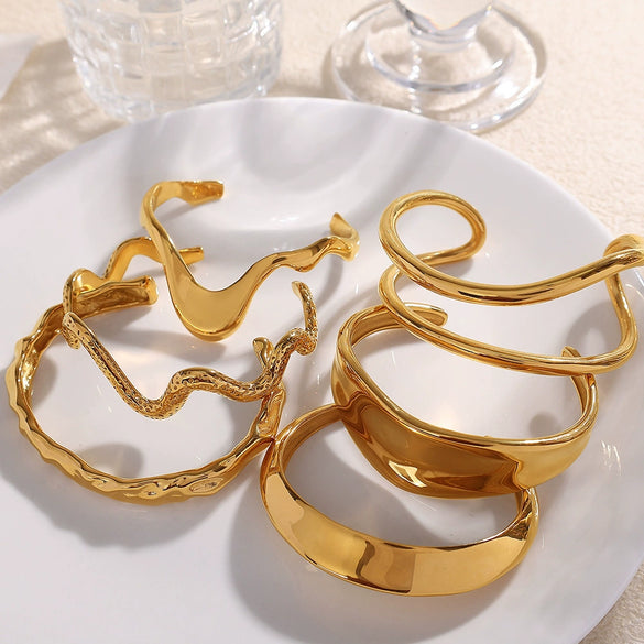 Exaggerated 316L Stainless Steel Geometric Wide Edition Electroplated Personality Trendy Bracelet Jewelry