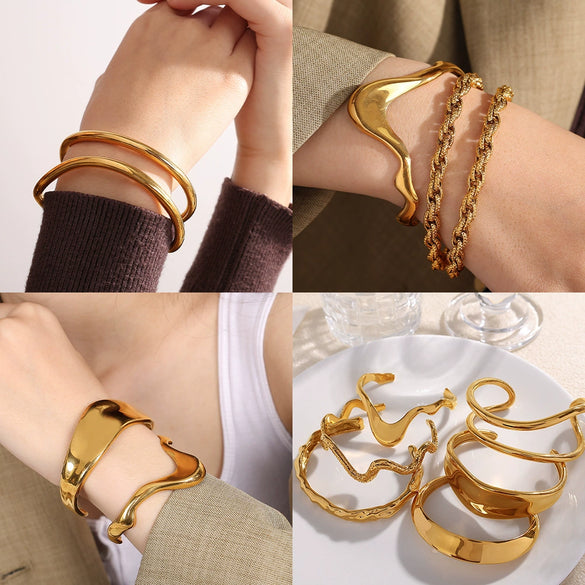 Exaggerated 316L Stainless Steel Geometric Wide Edition Electroplated Personality Trendy Bracelet Jewelry
