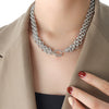 Exaggerated Trendy Cool Elegant Women's Jewelry Set With Buckle Design Thick Chain Titanium Steel Gold Plated Necklace And Bracelet