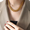 Exaggerated Trendy Cool Elegant Women's Jewelry Set With Buckle Design Thick Chain Titanium Steel Gold Plated Necklace And Bracelet