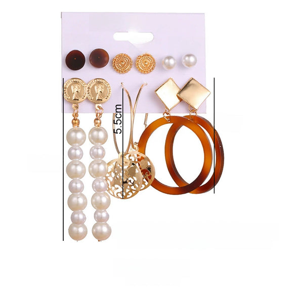 Exaggerated Unisex Acrylic And Alloy Circle Tassel Earrings With Artificial Pearl And Micro Inlay Geometric Design